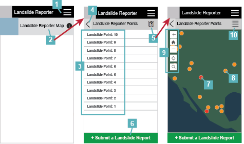 Landslide Reporter screen on mobile